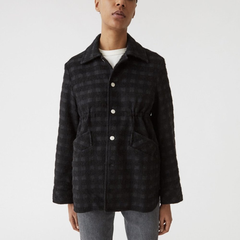 Black Check Wool-Blend Button Jacket
